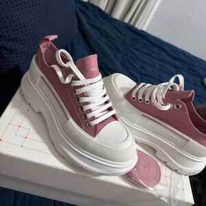 Alexander McQueen Rose and White Platform Sneakers